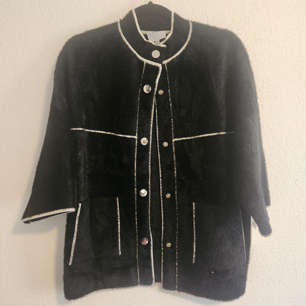 Cyrus Women's Size X-small Black/White Fuzzy 3/4 Sleeve Dress‎ Jacket NWT